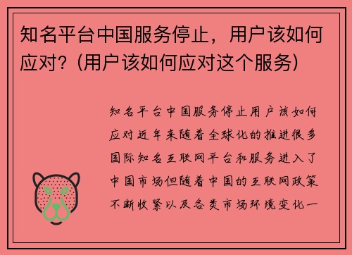 知名平台中国服务停止，用户该如何应对？(用户该如何应对这个服务)
