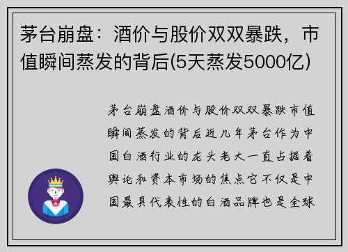 茅台崩盘：酒价与股价双双暴跌，市值瞬间蒸发的背后(5天蒸发5000亿)